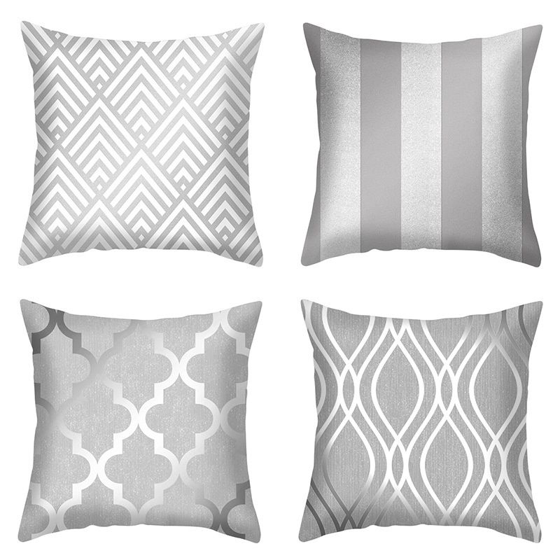 Amazon New Silver Gray Geometric Peach Skin Fabric Pillow Cover Car Office Sofa Bed Pillow Cushion Cover Wholesale - 图片 11