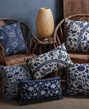 Vintage Blue And White Porcelain Printed Cushion Cover Decorative Sofa Throw Pillow Car Chair Home Decor Pillow Case Almofadas