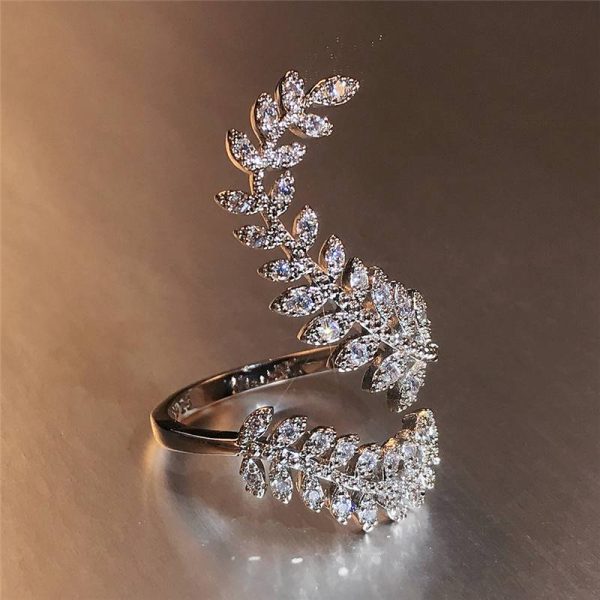 Graceful Leaves Both End of Open Ring Silver Color Girl Cocktail Party Rings Shine Crystal Zircon Fashion Women Jewelry - Image 11