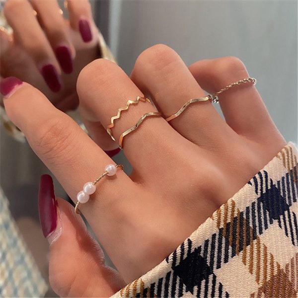 5pcs/set Simple Geometric Shape Pearl Rings for Women  Version Personalized Index Finger - Image 9