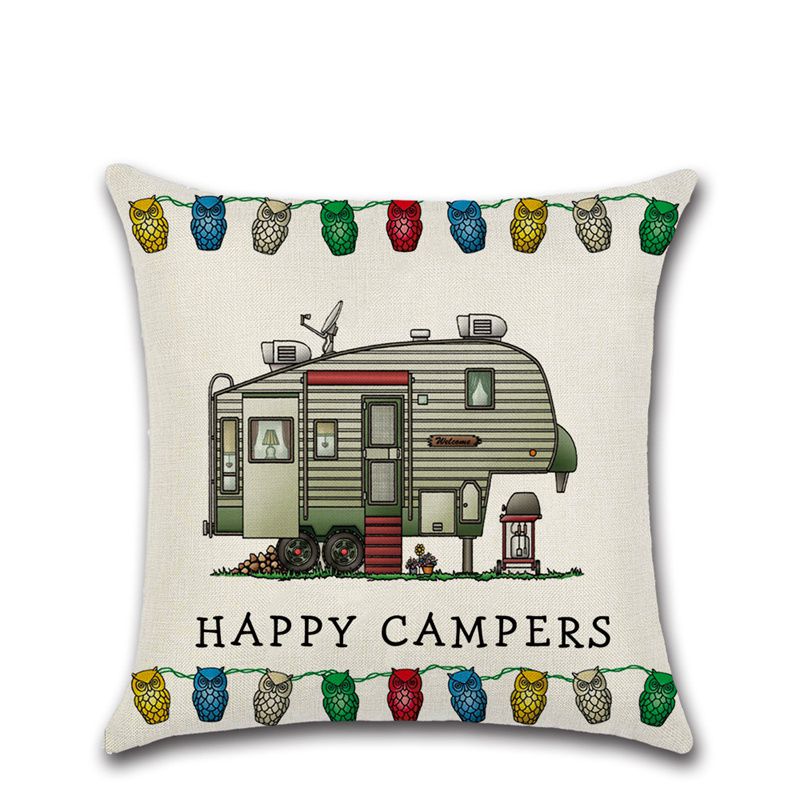 Cross-Border New Arrival Cartoon Camper RV Dining Car Series Happy Campers Linen Pillow Cover - Image 20