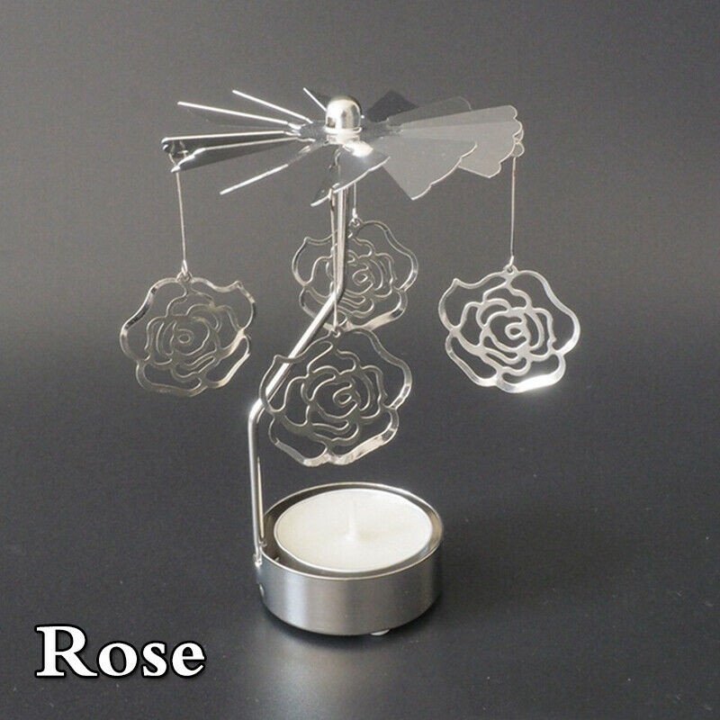 Tea Light Holder Rotary Spinning Candlestick Candle Carousel Metal Home Supply - Image 13