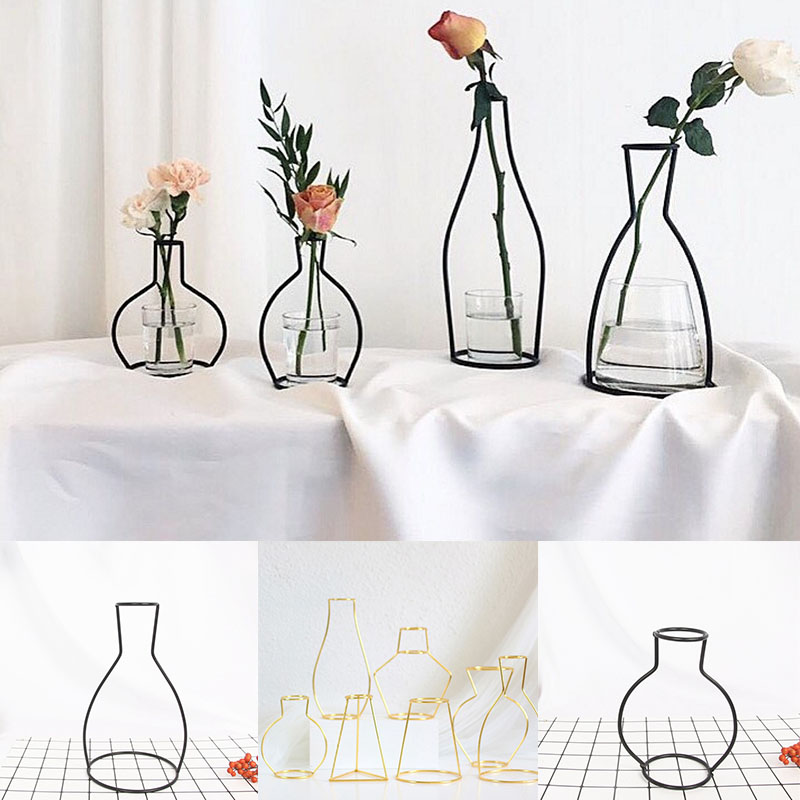 Retro Iron Line Table Flowers Vase Pot Ornament Metal Plant Holder Nordic Styles Flower Vase Home Garden Decorations Wedding - 图片 20