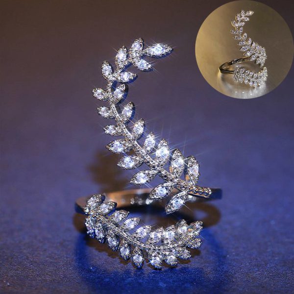 Graceful Leaves Both End of Open Ring Silver Color Girl Cocktail Party Rings Shine Crystal Zircon Fashion Women Jewelry - Image 16