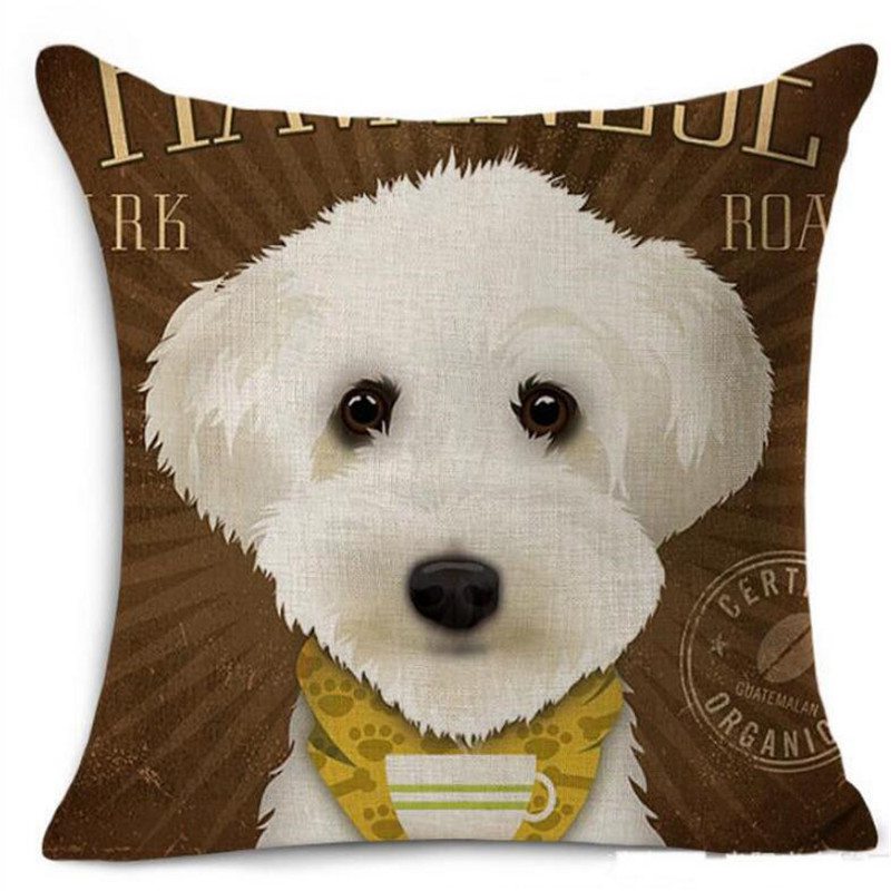 18'' Dog Cotton Linen Pillow Case Sofa Cushion Cover Home Decor