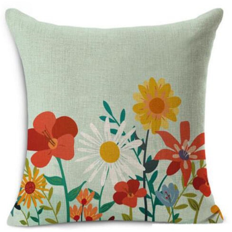 18*18" Flower Cotton Linen Throw Pillow Case Cushion Cover Home Decor - 图片 3
