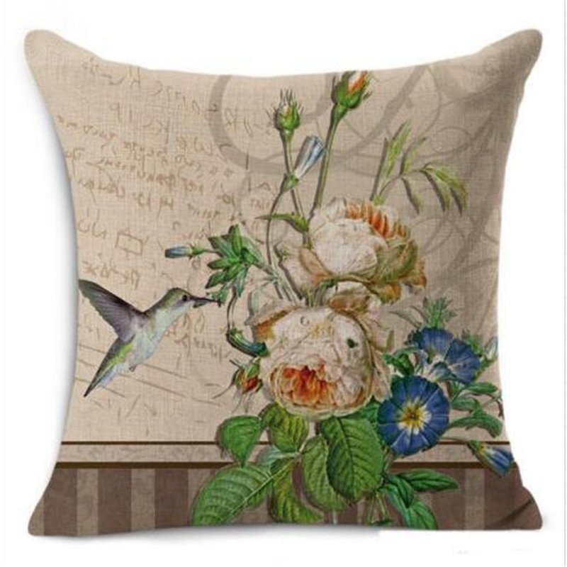 18*18" Flower Cotton Linen Throw Pillow Case Cushion Cover Home Decor - 图片 4