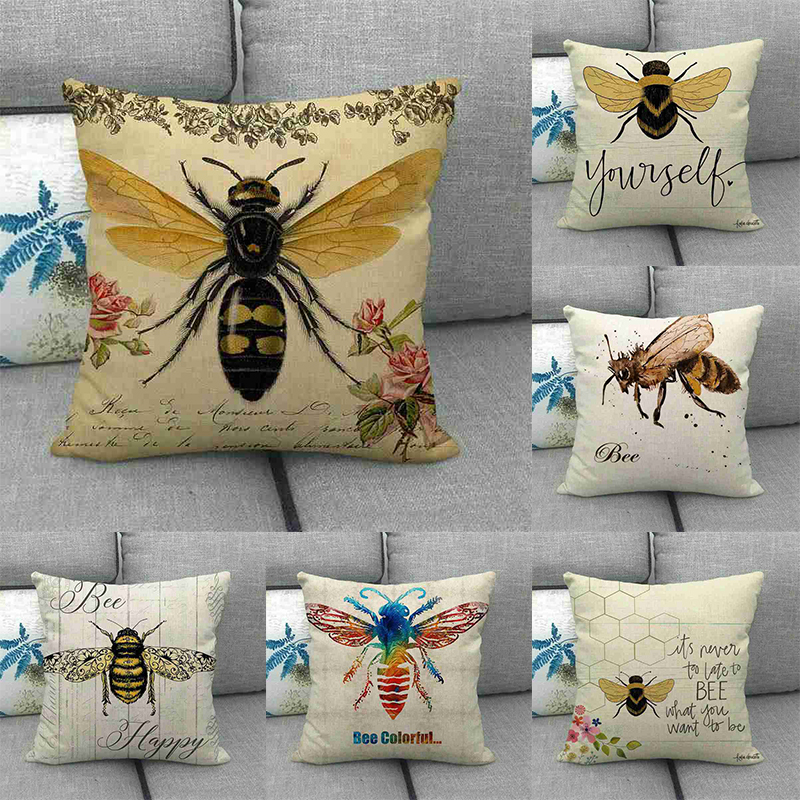 Rural Square Wooden Bee Honey Cushion Cover Linen Cotton Sofa Couch pillow Case - Image 18