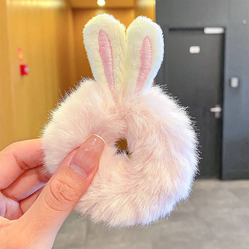 Sweet Imitation Rabbit Fur Rabbit Ears Elastic Hair Bands Girls Women Fur Fluffy Hair Rings Plush Scrunchies Hair Accessories - Image 4