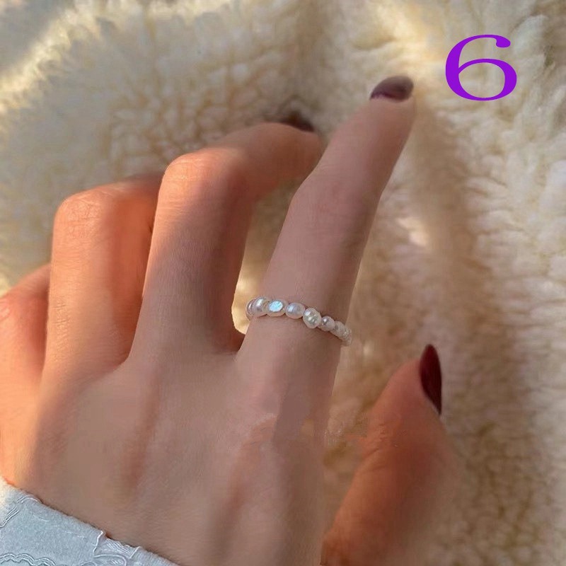 Cute Multi Beaded Imitation Pearl Colorful Crystal Adjustable Rope Chain Rings For Women Continuous Circle Minimalist Ring