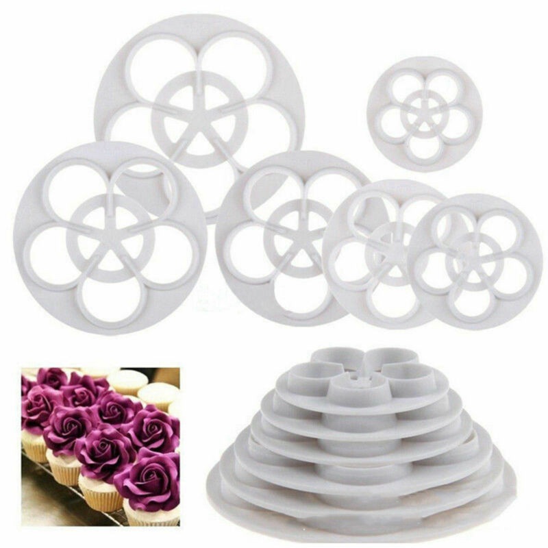 6Pcs Rose Flower Fondant Mould Cutter Cake Decorating Craft Icing Baking Tools