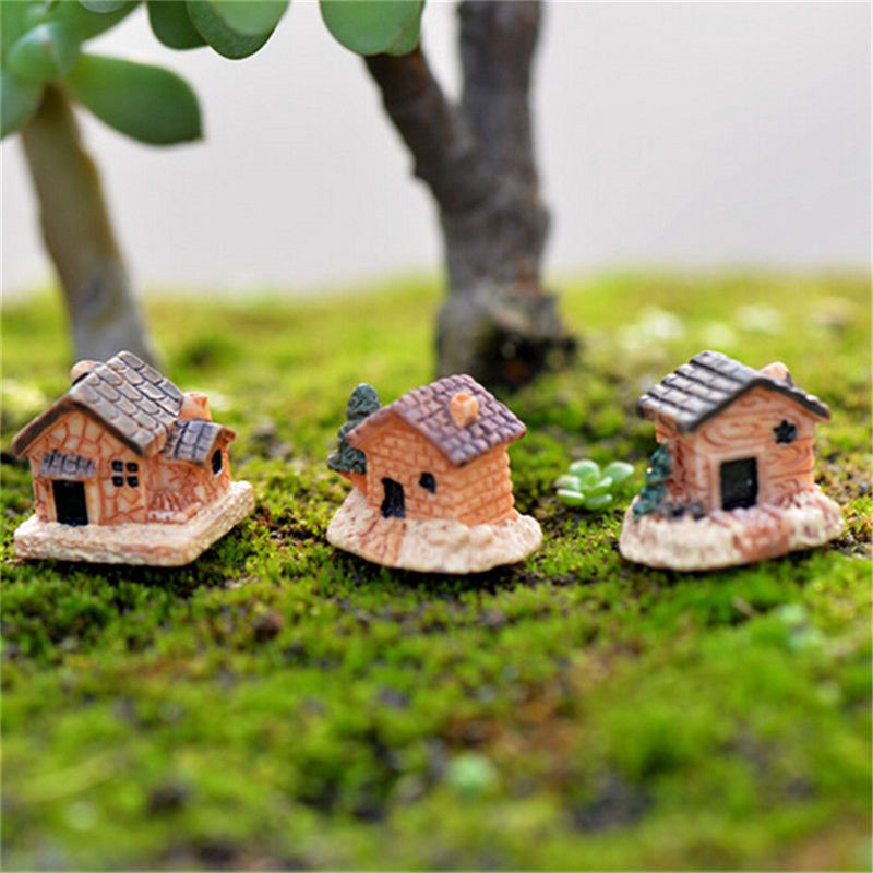 3pc Mini Small House Cottages DIY Toys Crafts Figure Fairy Garden Ornament Landscape Decor