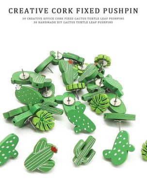 30PCS Wooden Push Pins Cactus Palm Leaf Thumb Tack Decorative Cute Pushpins for Photos Wall, Maps, Bulletin Board or Cork Boards