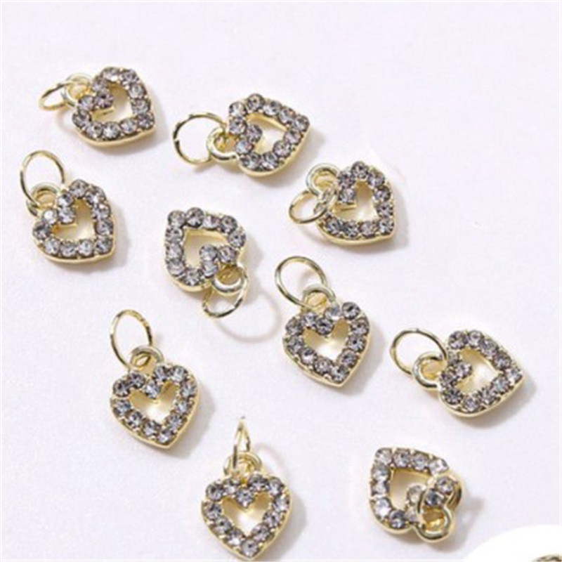 Nail love nail hollow pendant Heart-shaped alloy flash diamond nail fingertip decoration