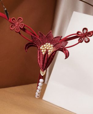 Open slit hot G-String pearl sexy massage women's underwear sexy sequin embroidery transparent mesh low waist T pants