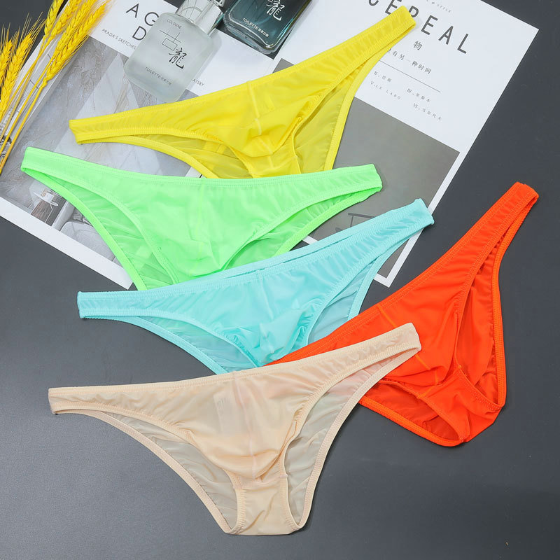 New Men's Ice Silk Small Briefs Underwear Low Waist Youth Ultra-Thin Transparent Sexy Cross-Border Factory Direct Sales Tide
