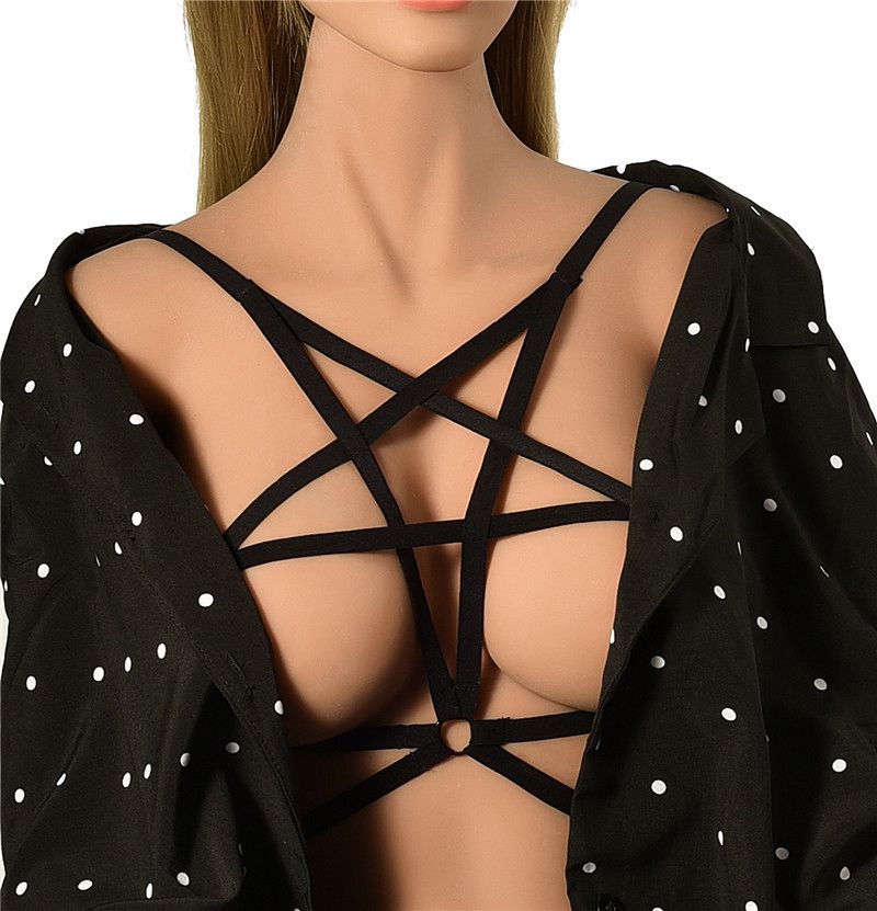 Sexy Goth Pentagram Lingerie Elastic Harness Cage Bra Cupless Body Chain