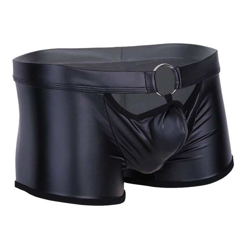 Sexy Lingerie Trunks Men Underwear Faux Leather Boxer Brief Shorts Underpants