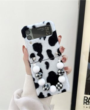 Cow Winter Fur Shockproof Hard Back Phone Case Cover For Samsung Galaxy Z Flip 3