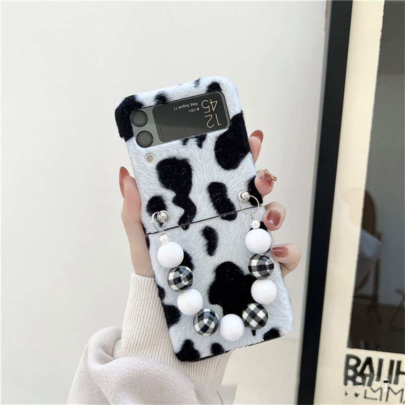 Cow Winter Fur Shockproof Hard Back Phone Case Cover For Samsung Galaxy Z Flip 3