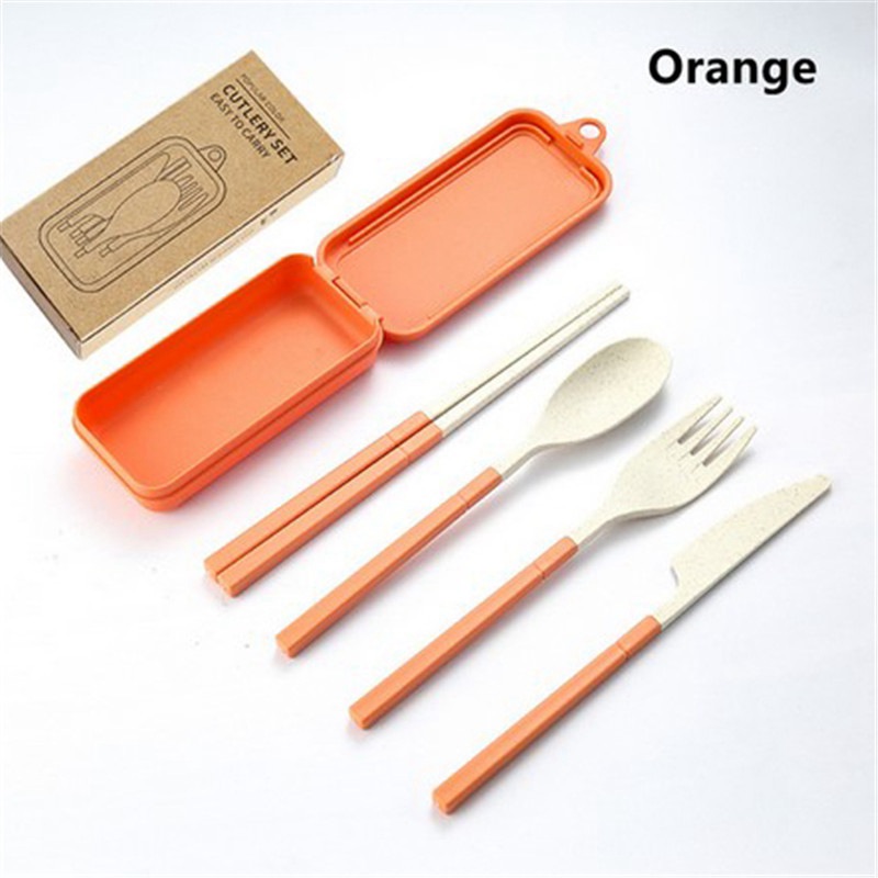 4Pcs Wheat Straw Dinnerware Set Portable Tableware Knife Fork Spoon Chopsticks Set Travel Cutlery Set Eco-Friendly Utensil Box - 图片 14