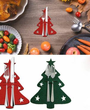 4X Christmas Cutlery Silverware Knifes Forks Bag Kitchen Xmas Table Decor