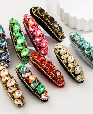 Retro Women's Side Bang Clip Broken Hair Hairpin Headband Super Shiny Glass Drill Sponge Barrettes