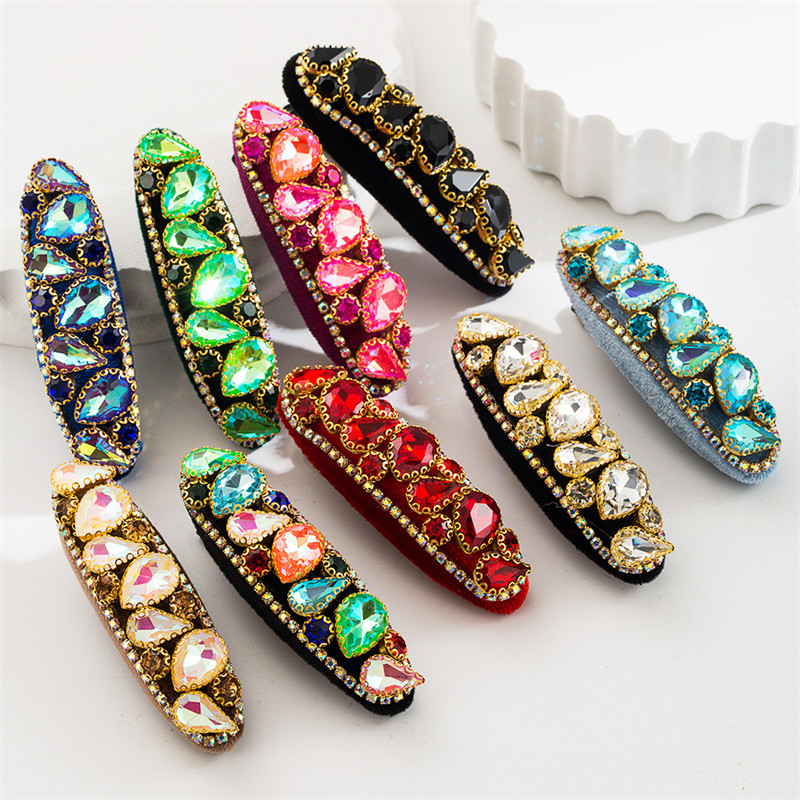 Retro Women's Side Bang Clip Broken Hair Hairpin Headband Super Shiny Glass Drill Sponge Barrettes