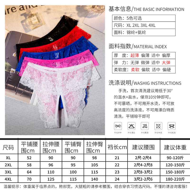 XL 2XL 3XL 4XL Plus Size Lingerie Sexy Transparent Panties Women Lace Crotchless Sex Thongs Female Erotic Panties - 图片 9