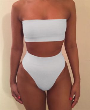 European and American AliExpress Sexy Women's Pure Color Tube-Top Split Chest-Wrapped Three-Point Underwear Underwear Pajamas Suit