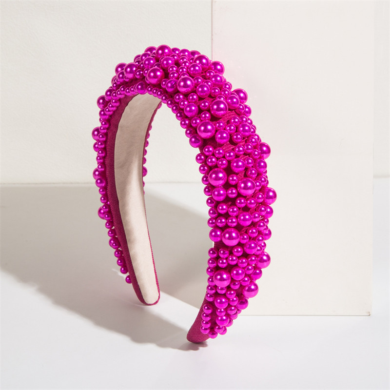 Headband Baroque Sponge Pearl Hair Accessories Women's Handmade Beaded Wide-Edged Fashion - 图片 4