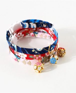Cat Dog Collar Cute Japanese/Chinese Style With Bell & Adjustable Strap