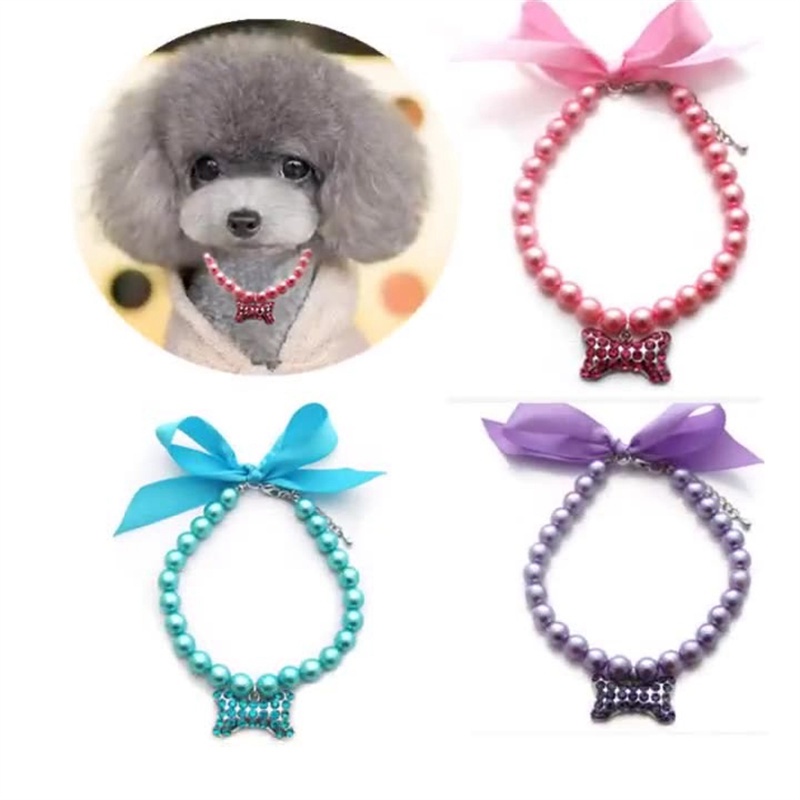 Imitation Pearl Cute Dog Necklace Pet Collar Accessories Jewelry Neck Chain For Small Dogs Large Dog Cats 5 colors