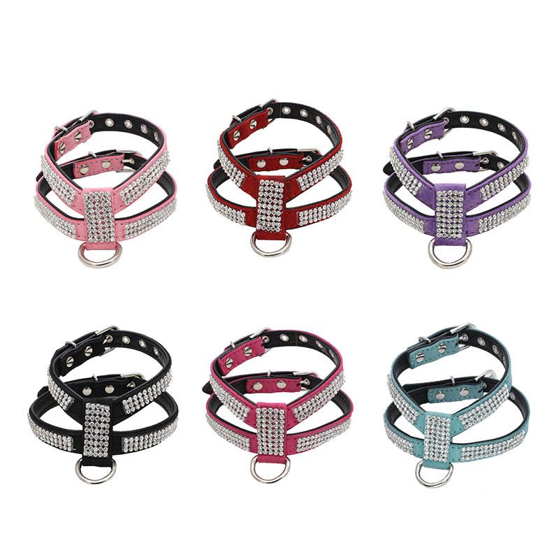 Dog Collar Adjustable Pet Products pet Necklace Dog Harness Leash Quick Release Bling Rhinestone 1 PC PU Leather - Image 3