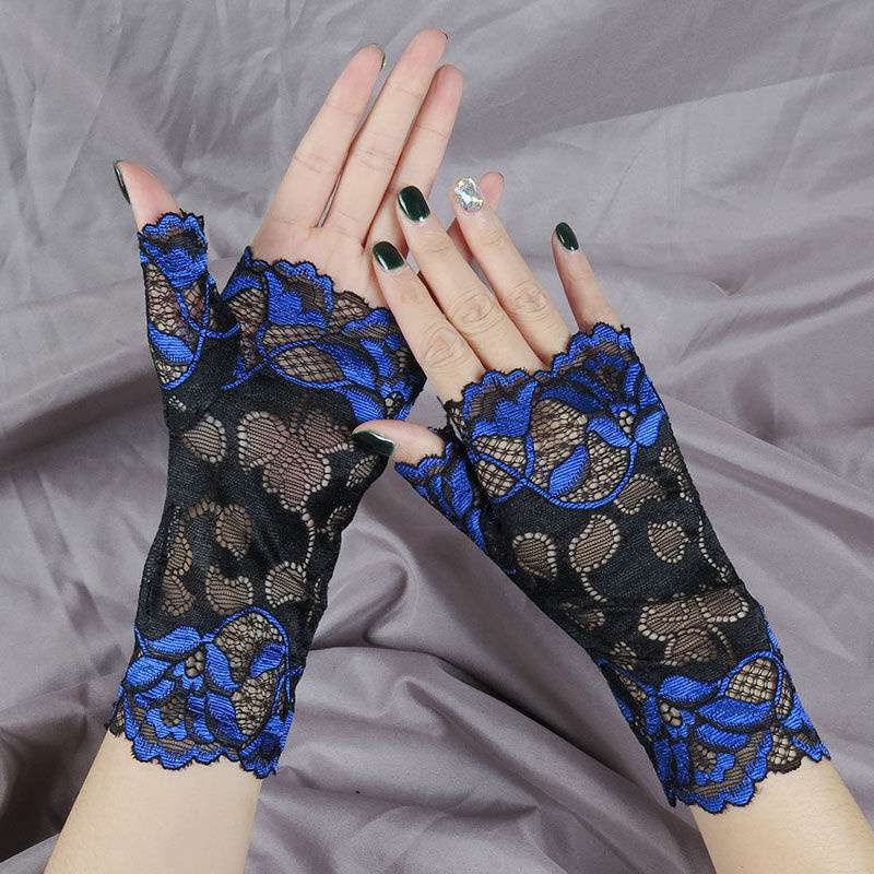 Half Finger Gloves Flower Women's Thin Elegant Sexy Lace Dew Half Scar Covering Tattoo Fashion Spring and Summer Sun Protection