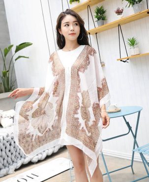 Sunscreen Shawl Cycling Beach Multi-Purpose Diverse Silk Scarf Chiffon Printing UV Protection Paisley Pearl Shawl