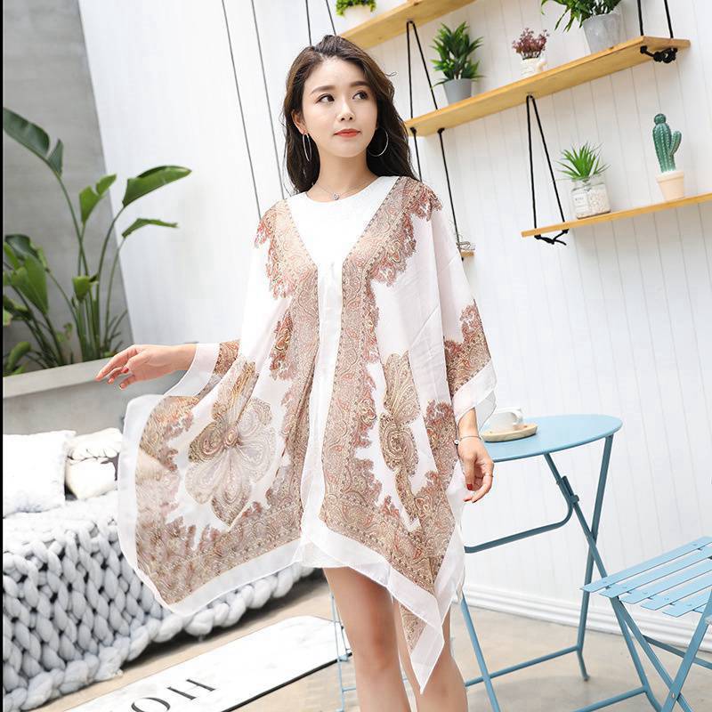 Sunscreen Shawl Cycling Beach Multi-Purpose Diverse Silk Scarf Chiffon Printing UV Protection Paisley Pearl Shawl