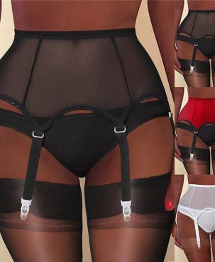 Women Sexy Lingerie High Waist Lace Suspender Belt Garter 6 Buckles Strap