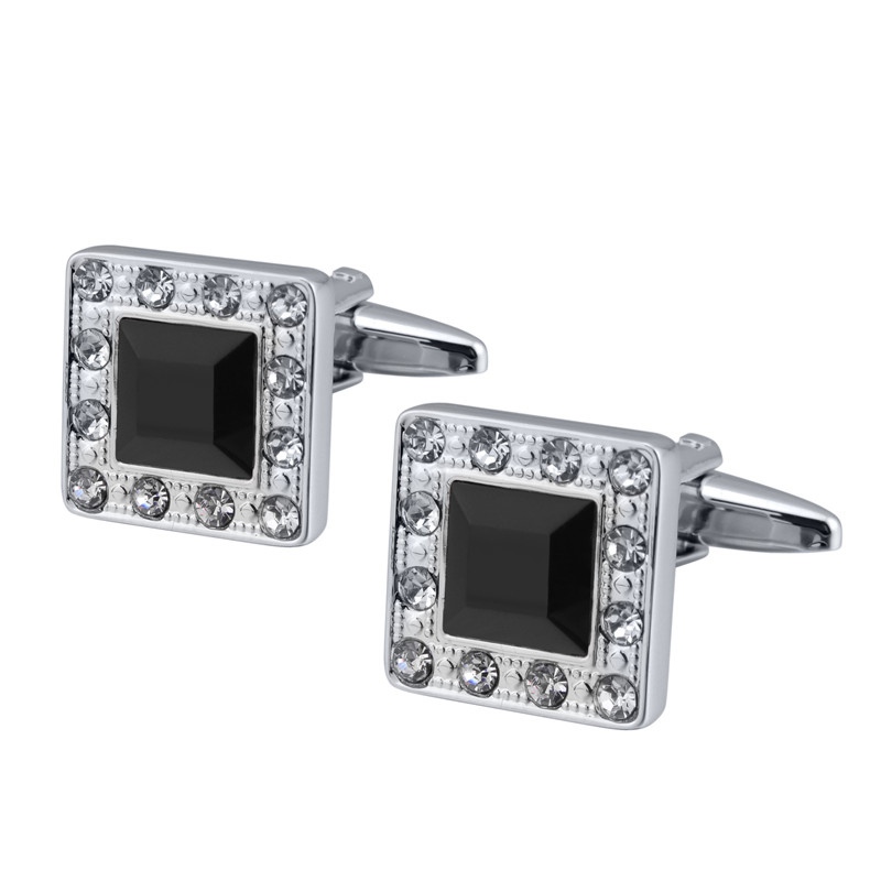 QUALITY MEN'S SILVER COLORFUL CRYSTAL SQUARE CUFFLINKS WEDDING CUFF LINKS - 图片 3