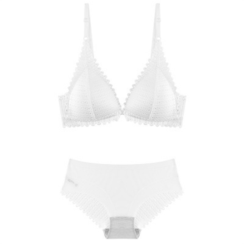 Summer Underwear Female Sexy Lace Beautiful Back Triangle Cup Bra Push up Wireless Front Button Bra Set - 图片 10