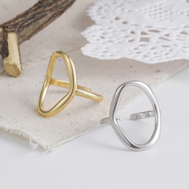 Minimalist Irregular Hollow Ellipse Gold Silver Color Geometric Ring For Women Open Rings - 图片 3