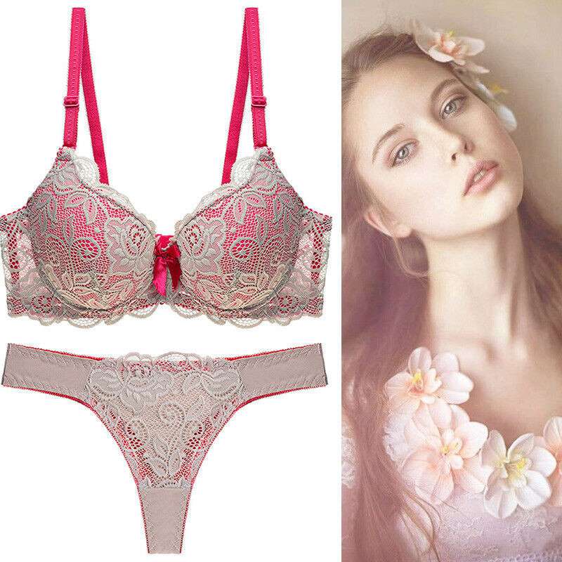Sexy Women Push Up Bra Set Floral Lace Lingerie Bra & Thong Ladies Underwear BC - 图片 4