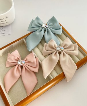 Simple Solid Color Rhinestone Barrettes Fringe Clip Side Clip Satin Cloth Hairpin Hair Accessory