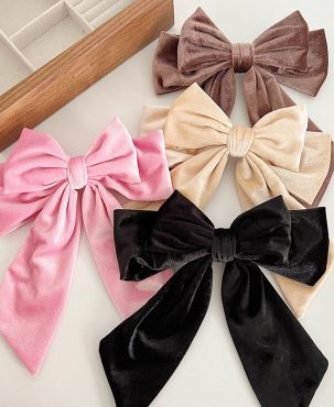 Big Bow Headwear Velvet Solid Color Barrettes Women's Head Clip Low Bun Ponytail Spring Clip
