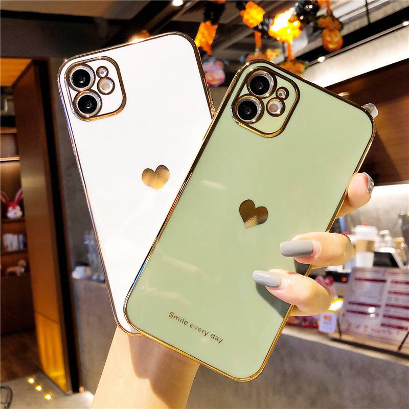 Electroplated Love Heart Phone Case For iPhone 12 13 11 Pro Max XR X XS Max 7 8 Plus Soft Silicone Camera Protective Back Cover - Image 3