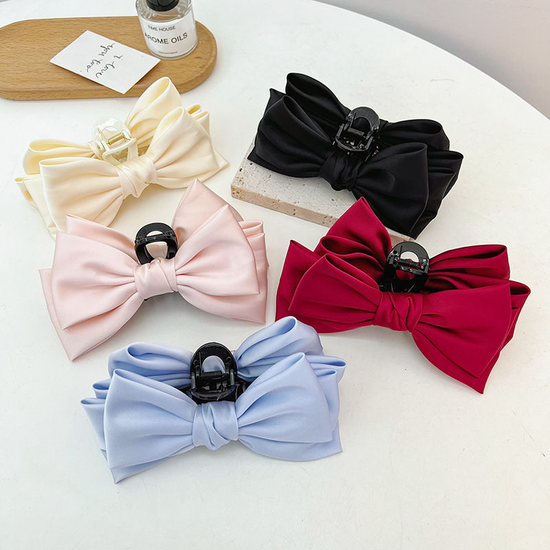 Solid Color Double-Sided Big Bow Hair Claw Headdress Shark Clip Barrettes Fashion Women