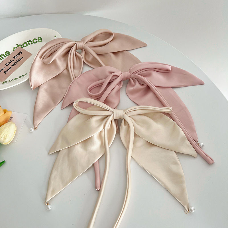 Solid Color Satin Fabric Ribbon Bowknot Barrettes Spring Clip Hair Accessories Fashion - 图片 4
