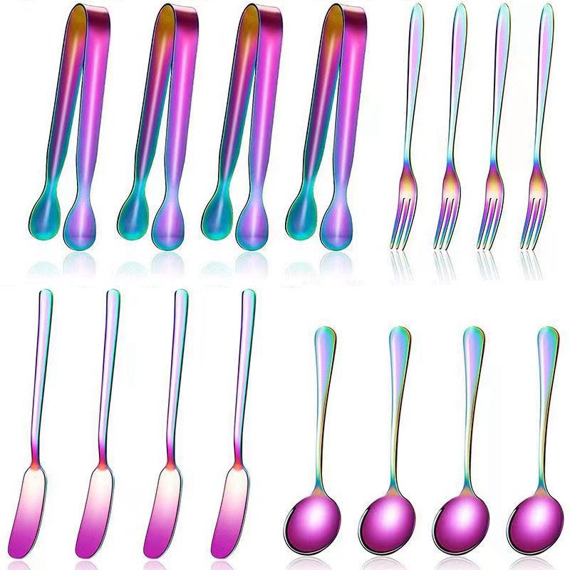 12Pcs/Set столовые приборы Cutlery Western Dessert Cutlery Ice Cream Spoon Long Handle Tableware Christmas Party Supplies - 图片 12