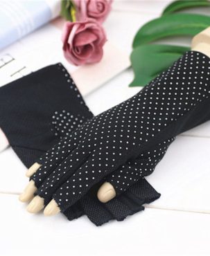 Summer Sun Protection Gloves Half Finger Women's Short Uv Protection Driving Ultra-Thin Cycling Leakage Finger Pure Cotton Open Finger Riding