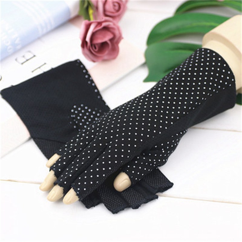 Summer Sun Protection Gloves Half Finger Women's Short Uv Protection Driving Ultra-Thin Cycling Leakage Finger Pure Cotton Open Finger Riding